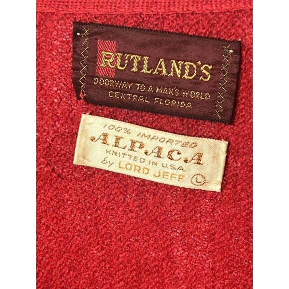 Rutlands Lord Jeff Vintage 100% Alpaca Red Cardigan Sweater Men’s L.      Z - Picture 4 of 5